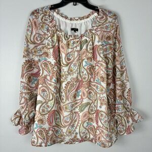 Talbots Paisley Floral Top Long Sleeve Women's LP Boho Western Casual